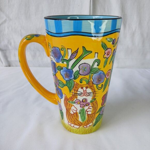 Catzilla Flower Garden Window Tall Coffee Mug Candice Reiter Mint - Picture 1 of 7